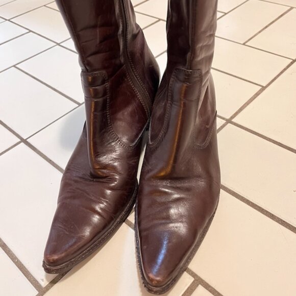 Brown Leather Heeled Boots - Picture 3 of 3